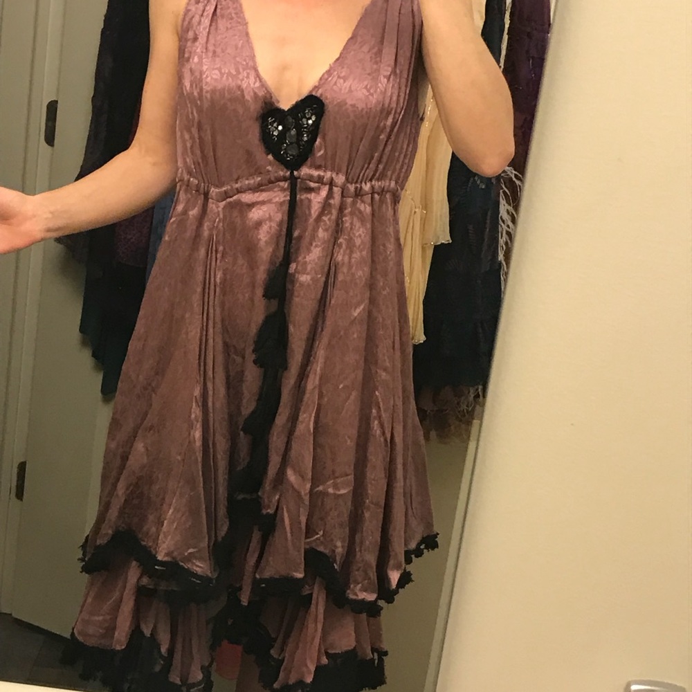 FPOne Tasseled tiered ruffle brocade slip dress